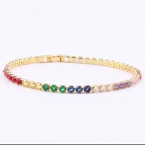 Rainbow Crystal Tennis Bracelet For Women 18K Gold Plated